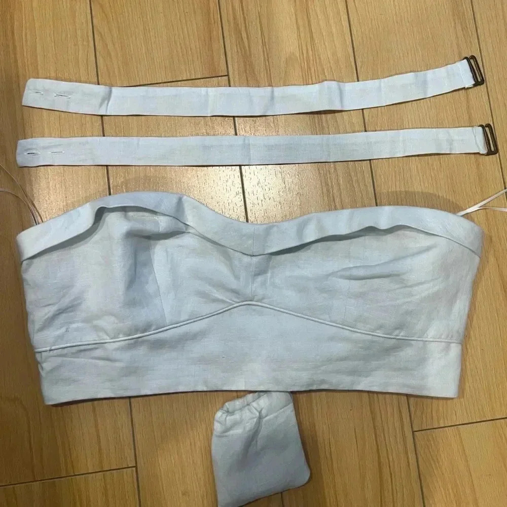 MAEVE ANTHROPOLOGIE NWT Linen Bustier Cropped Bra Top Crop XS - Picture 2 of 6